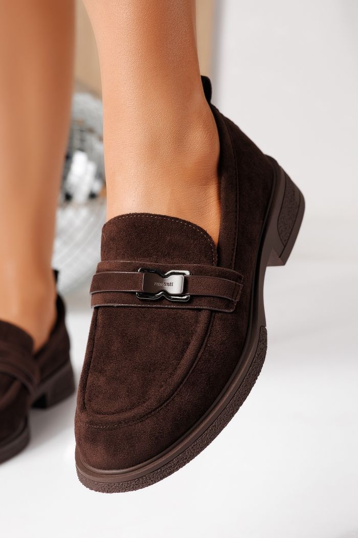 Всекидневни дамски обувки кафяви от обърната еко кожа Cassia #24900