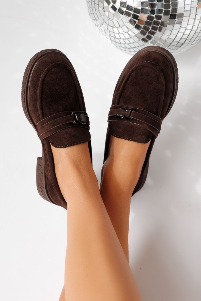 Всекидневни дамски обувки кафяви от обърната еко кожа Cassia #24900