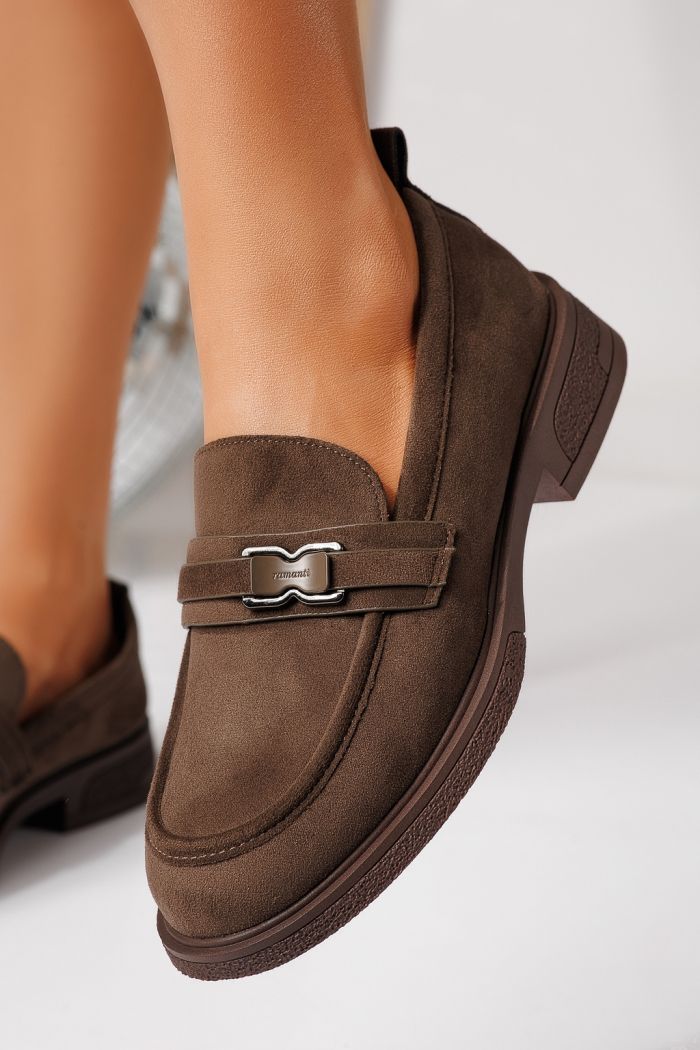 Pantofi casual dama maro din piele ecologica intoarsa Cassia #24901