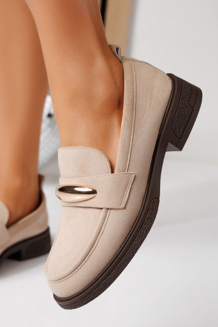 Pantofi casual dama bej din piele ecologica intoarsa Chiara #24904