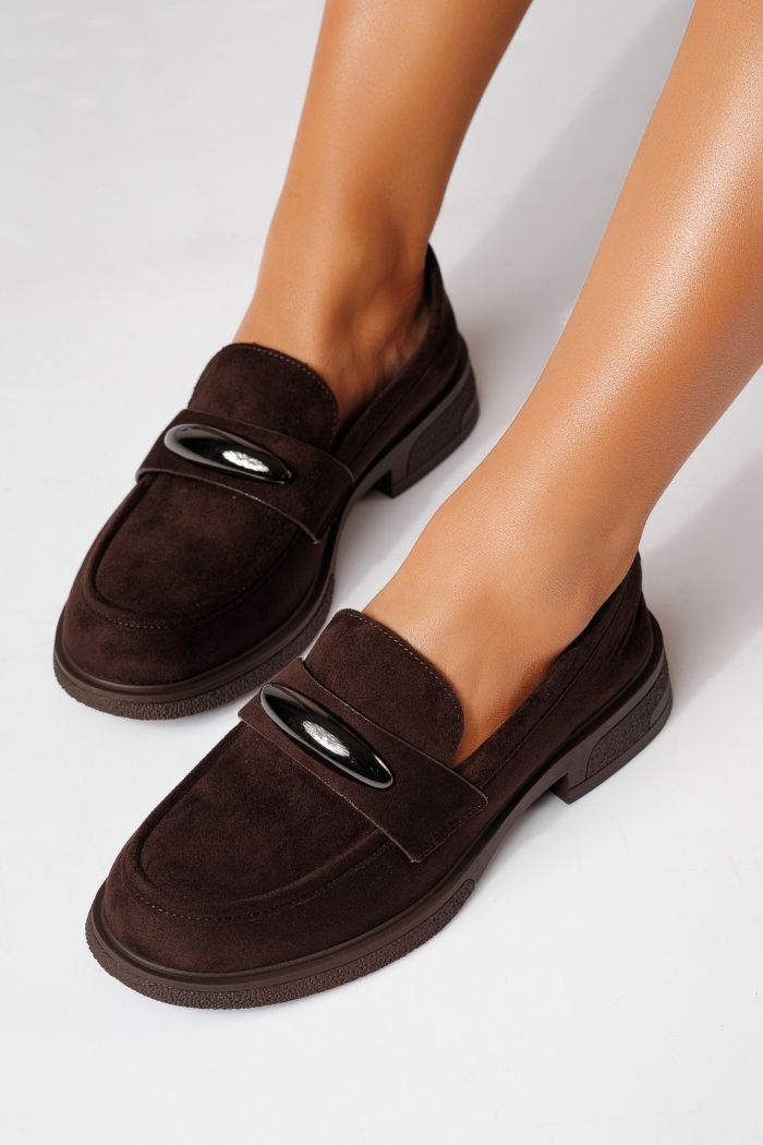 Pantofi casual dama maro din piele ecologica intoarsa Chiara #24906