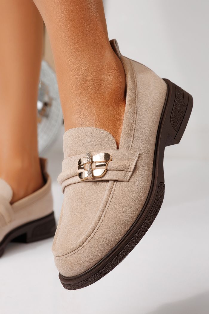 Всекидневни дамски обувки бежови от обърната еко кожа Calista #24898