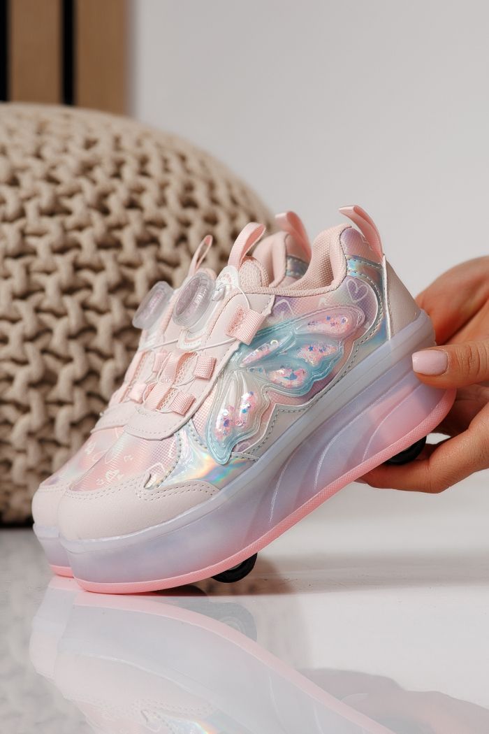 Маратонки с колелца розови от текстилен материал Helys3 #24869