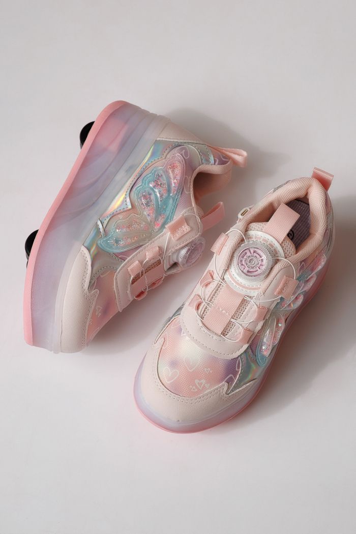 Маратонки с колелца розови от текстилен материал Helys3 #24869