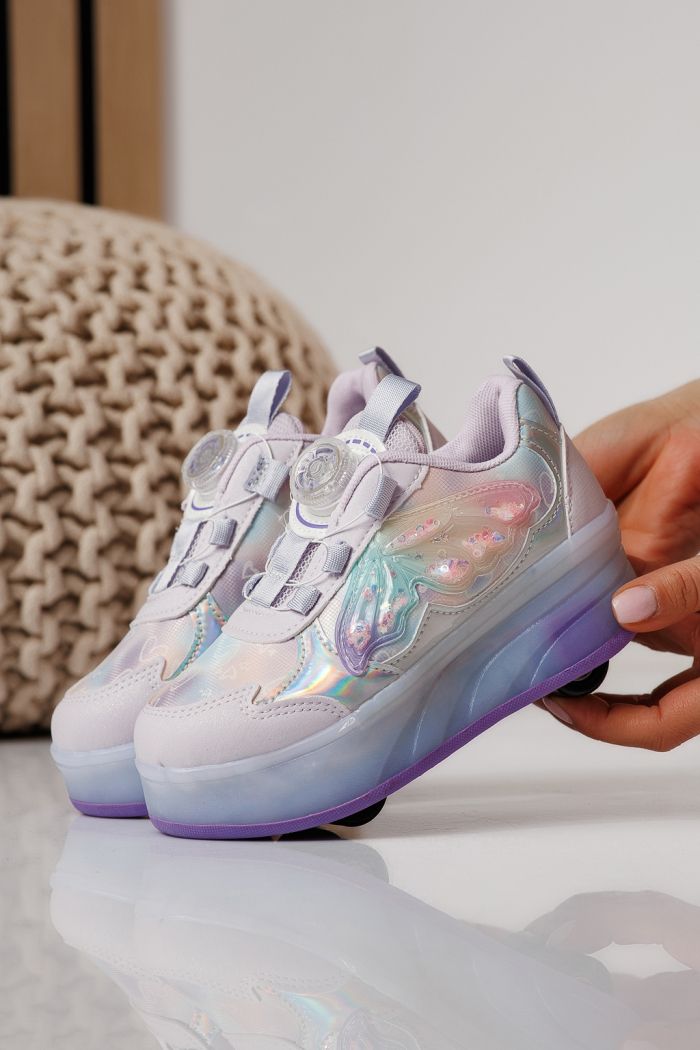 Маратонки с колелца лилави от текстилен материал Helys3 #24868