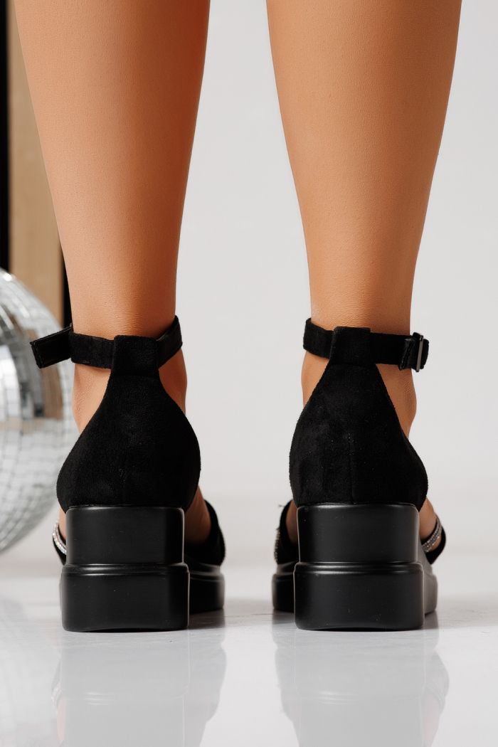 Дамски сандали с платформа черни от обърната еко кожа Althea #24852