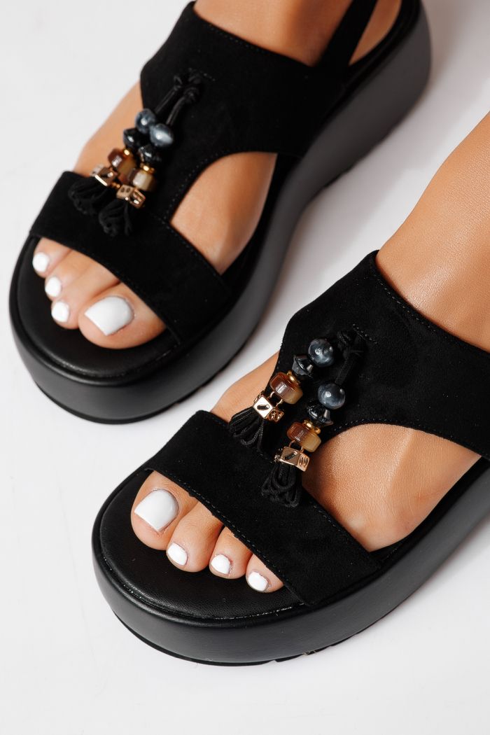 Дамски сандали с платформа черни от обърната еко кожа Enisa #24761