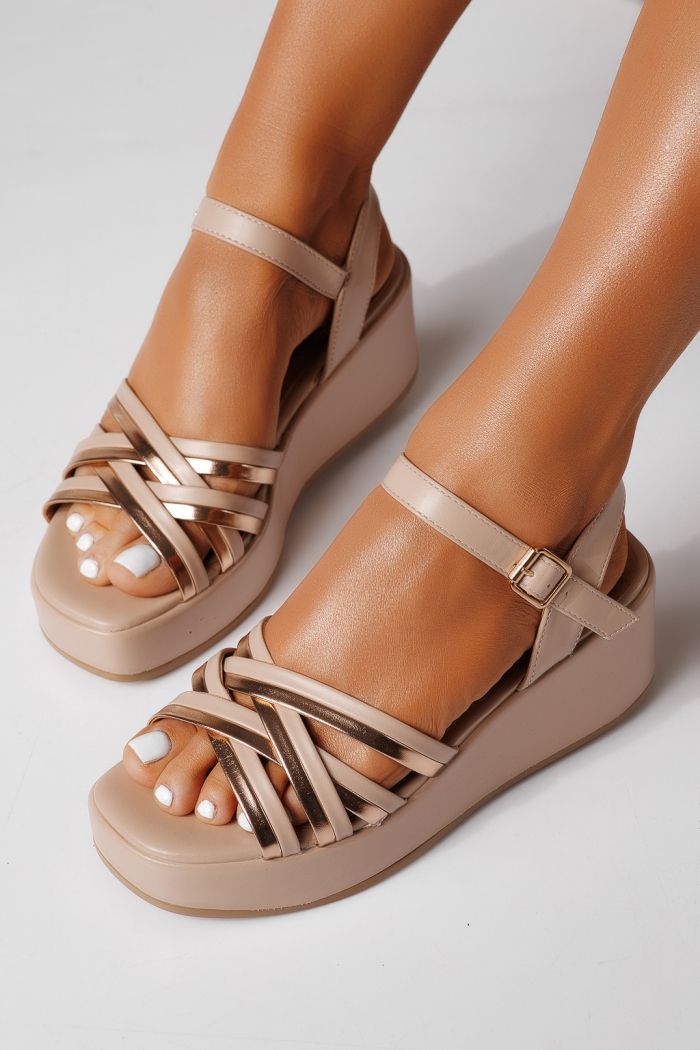 Дамски сандали с платформа бежови от еко кожа Anora #24745