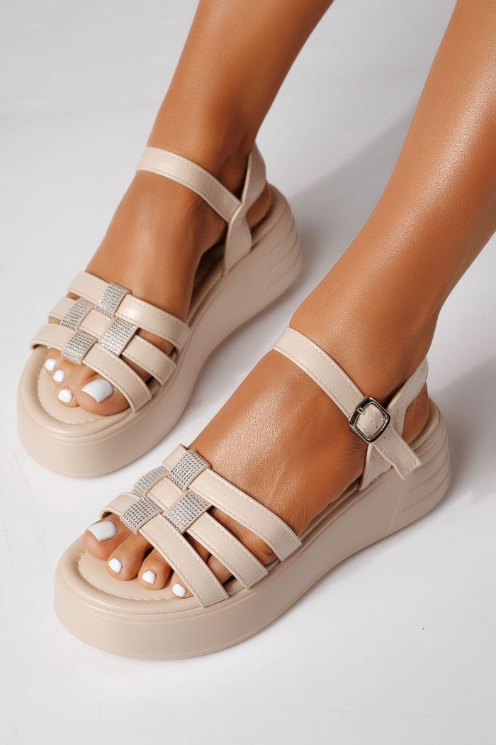 Дамски сандали с платформа бежови от еко кожа Aelira #24700