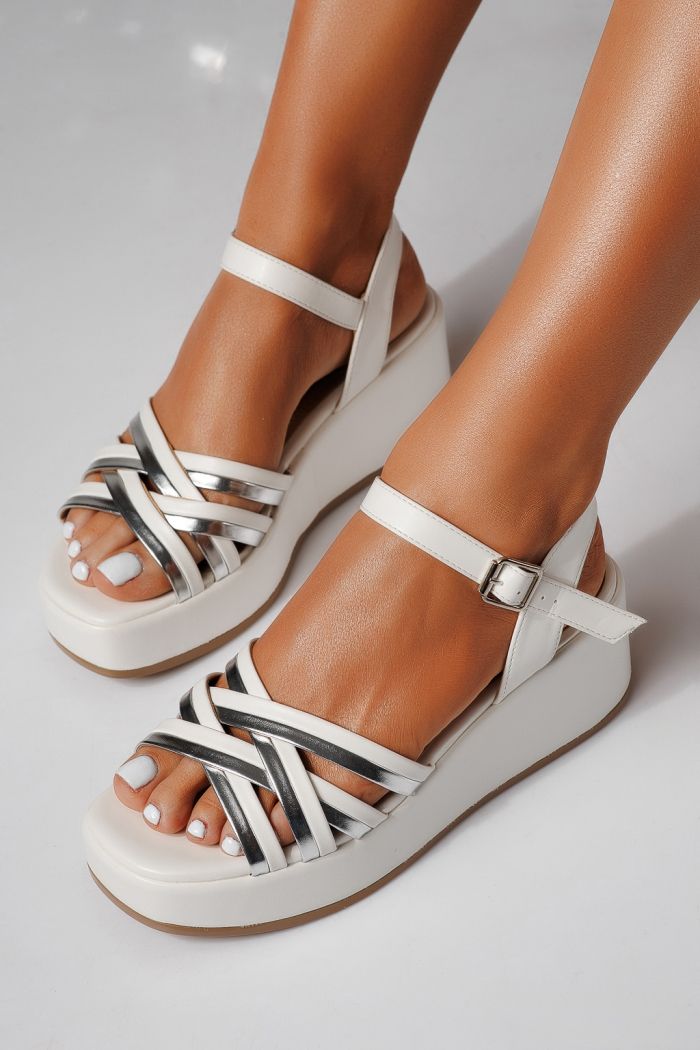 Дамски сандали с платформа бели от еко кожа Anora #24744