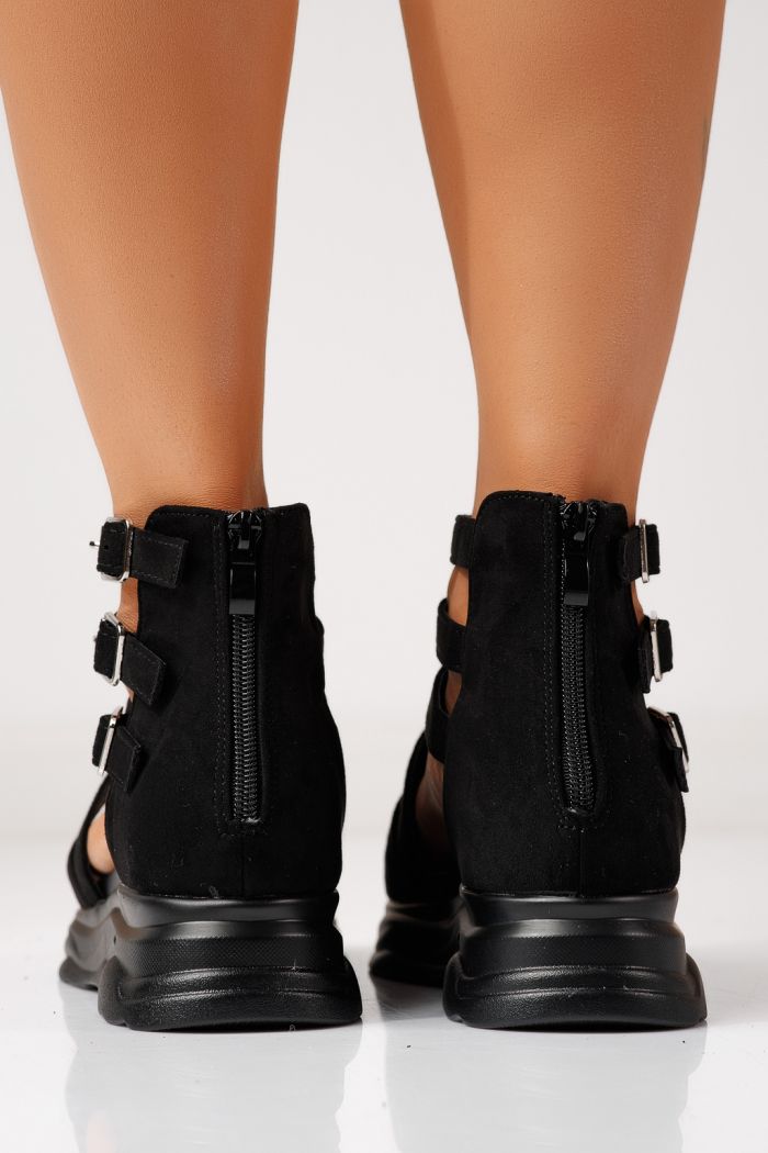 Дамски сандали с платформа черни от обърната еко кожа Almina #24742