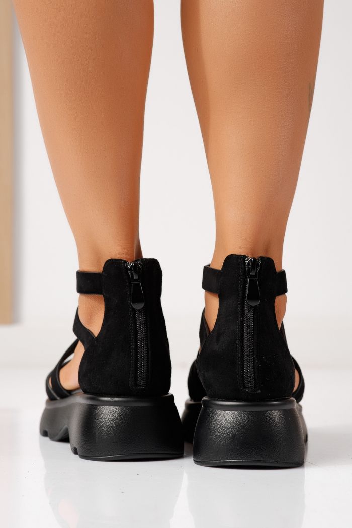 Дамски сандали с платформа черни от обърната еко кожа Aida #24734