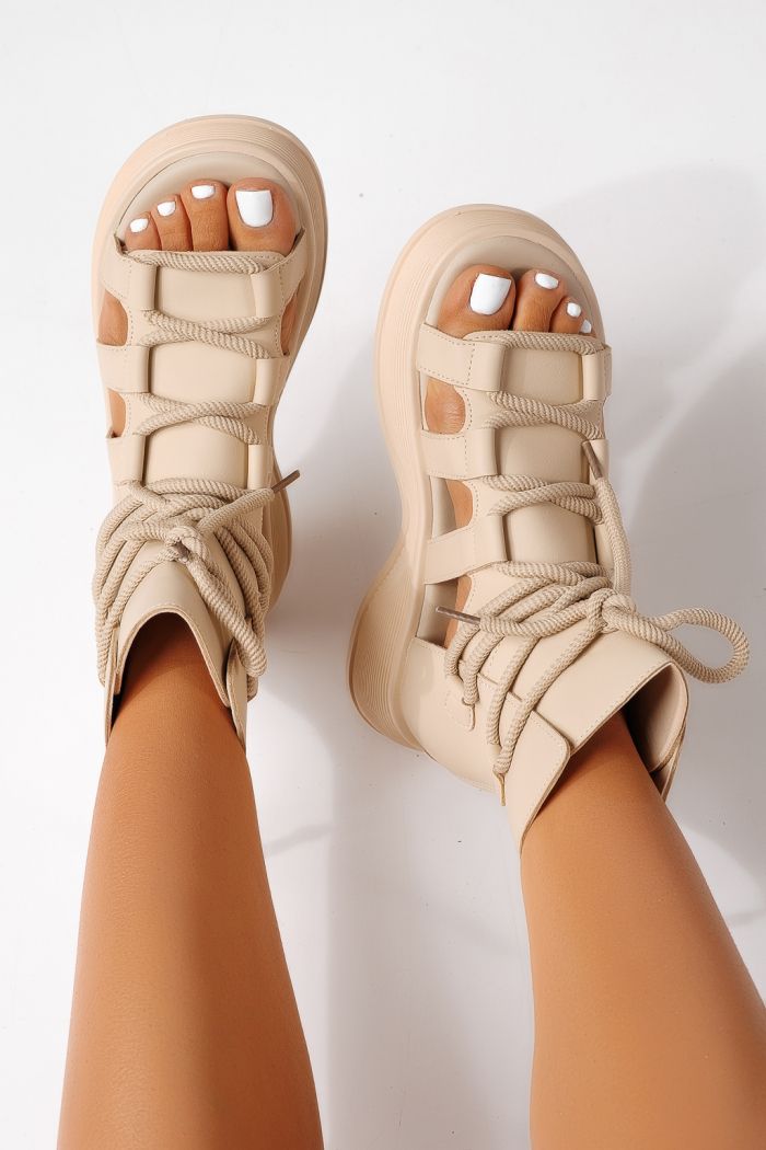 Дамски сандали с платформа бежови от еко кожа Melina #24834