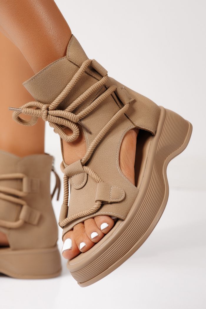 Дамски сандали с платформа каки от еко кожа Calista #24837