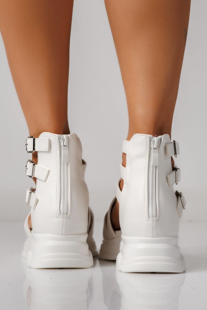 Дамски сандали с платформа бели от еко кожа Almina #24740