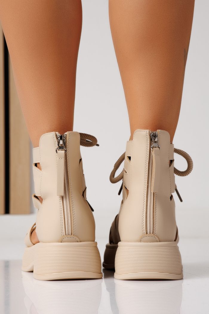 Дамски сандали с платформа бежови от еко кожа Elina #24830