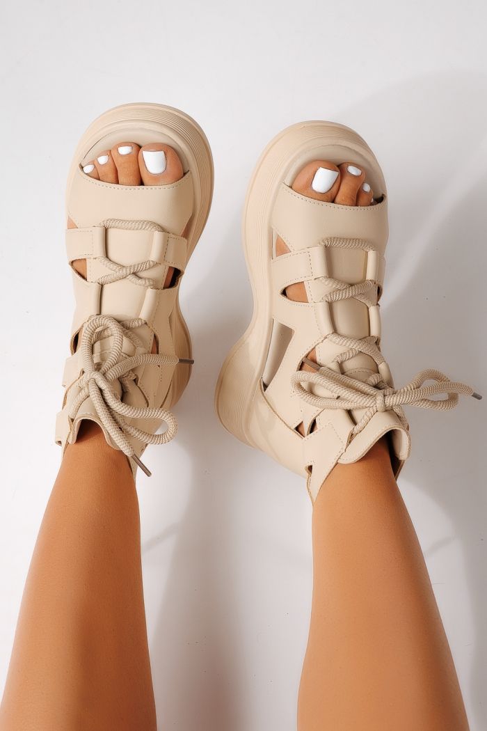 Дамски сандали с платформа бежови от еко кожа Elina #24830