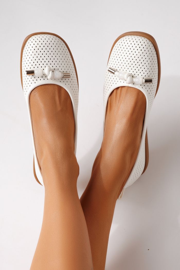 Balerini dama albi din piele ecologica Aeliana #24873