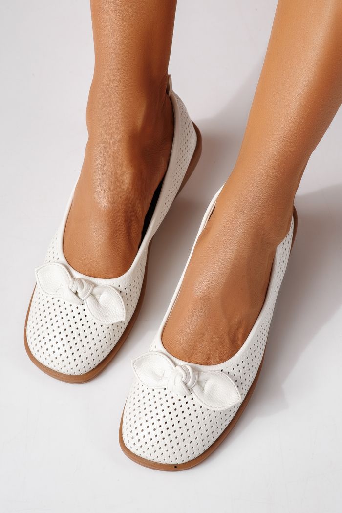 Balerini dama albi din piele ecologica Amaris #24876