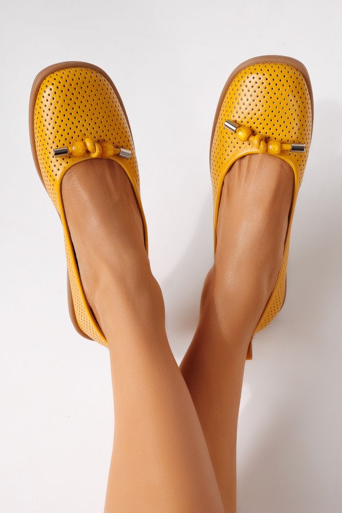 Дамски балерини жълти от еко кожа Aeliana #24870
