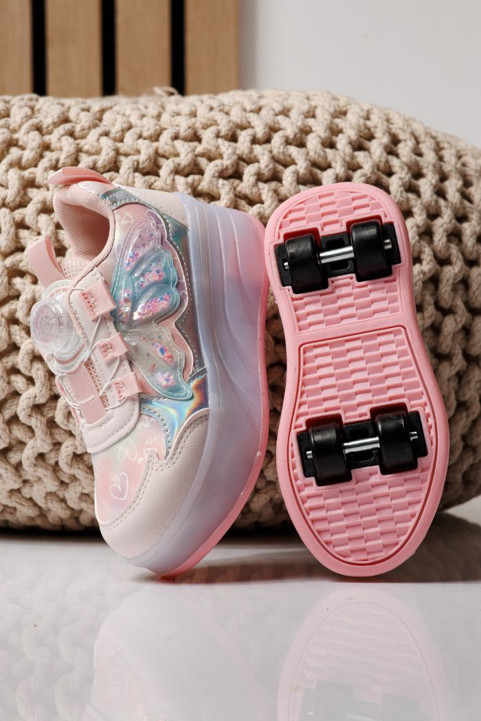 Маратонки с колелца розови от текстилен материал Helys3 #24869