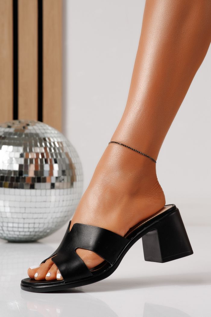 Дамски чехли с ток черни от еко кожа Niki #24978