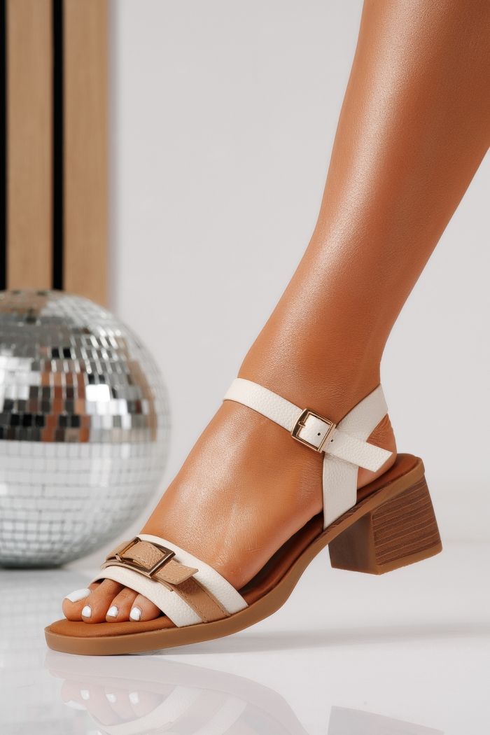 Дамски сандали с ток бели от еко кожа Lena #24974