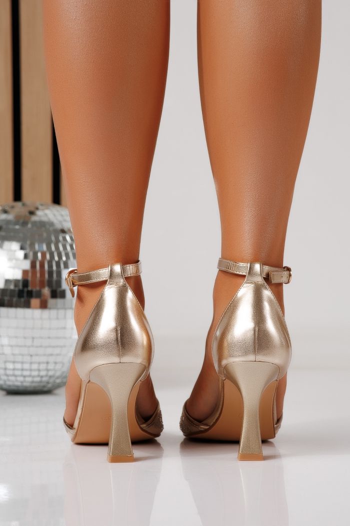 Дамски сандали с ток златисти от еко кожа Lyra #24864