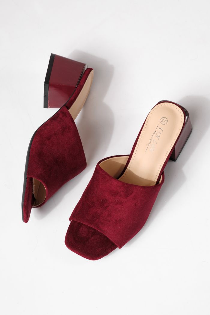 Дамски чехли с ток бордо от обърната еко кожа Thalira #24705