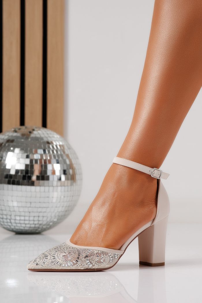 Дамски обувки с ток бежови от еко кожа Kristy #24592