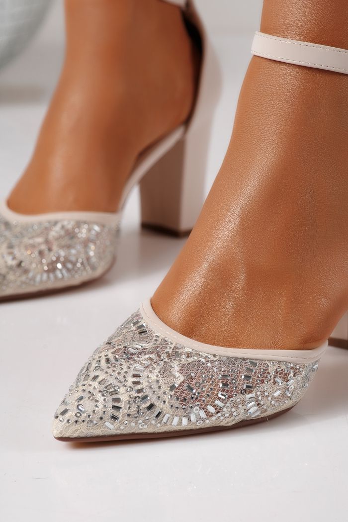 Дамски обувки с ток бежови от еко кожа Kristy #24592