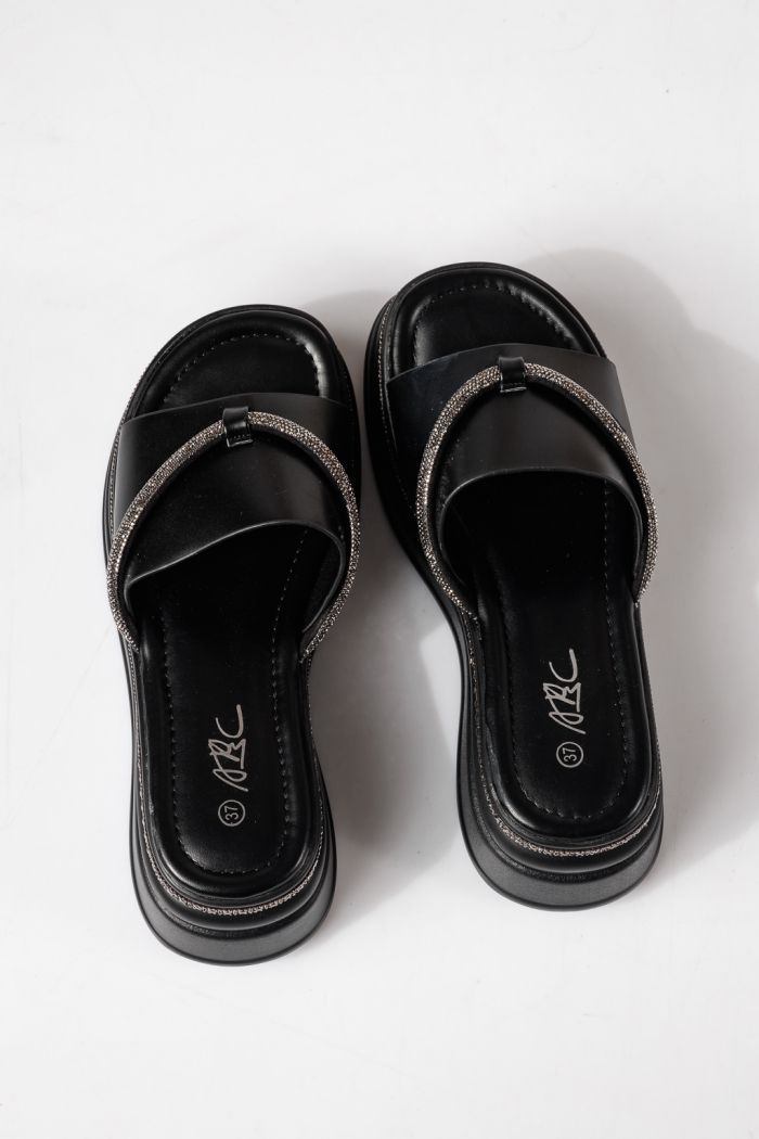 Дамски чехли с платформа черни от еко кожа Belina #24748