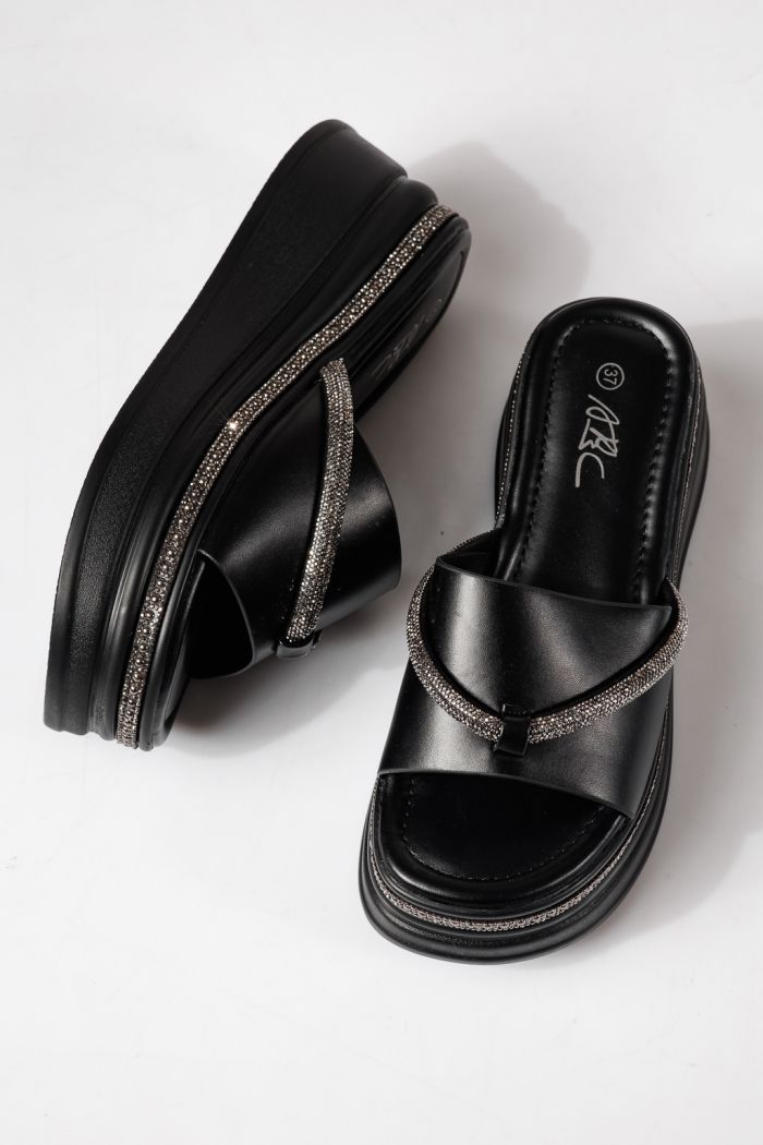 Дамски чехли с платформа черни от еко кожа Belina #24748