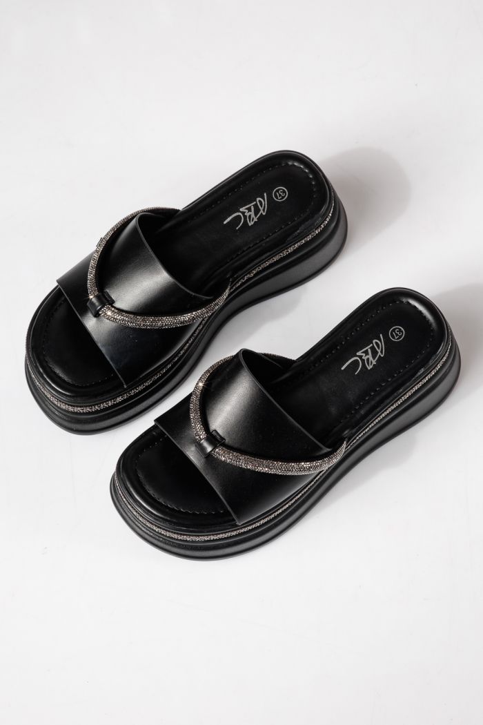 Дамски чехли с платформа черни от еко кожа Belina #24748