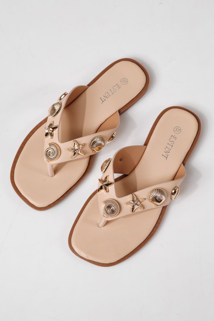 Дамски чехли бежови от еко кожа Zelia #24801