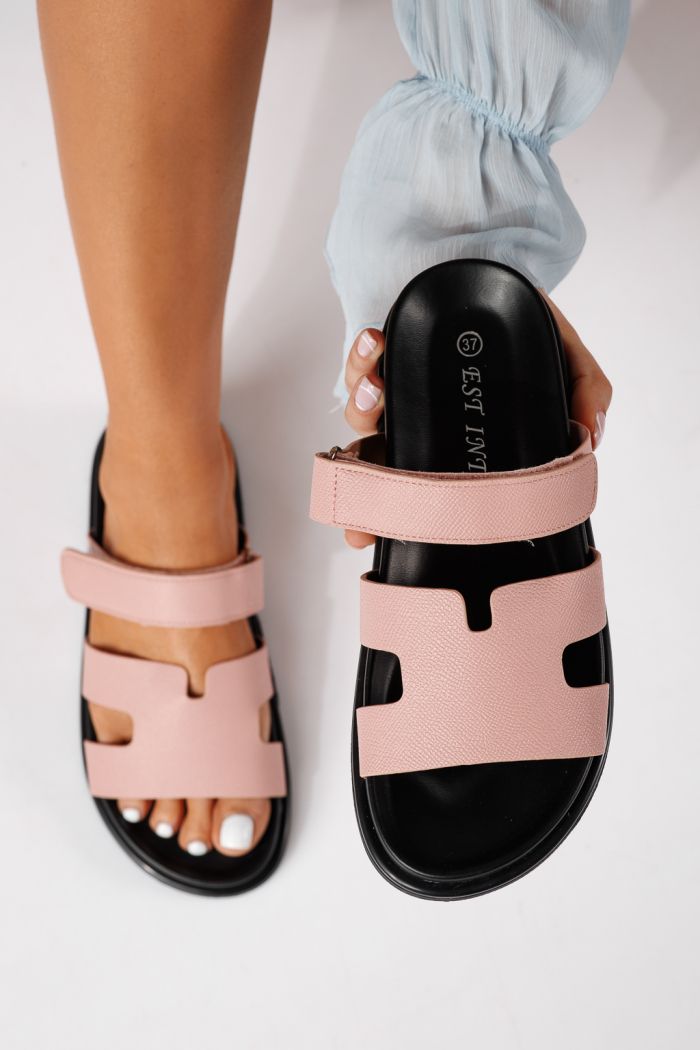 Дамски чехли розови от еко кожа Yarina #24798