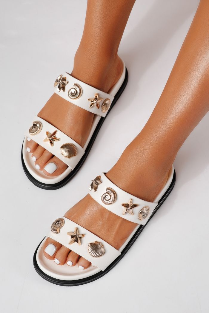 Дамски чехли бели от еко кожа Tiana #24794