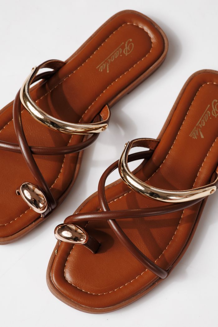 Дамски чехли кафяви от еко кожа Lea #24964