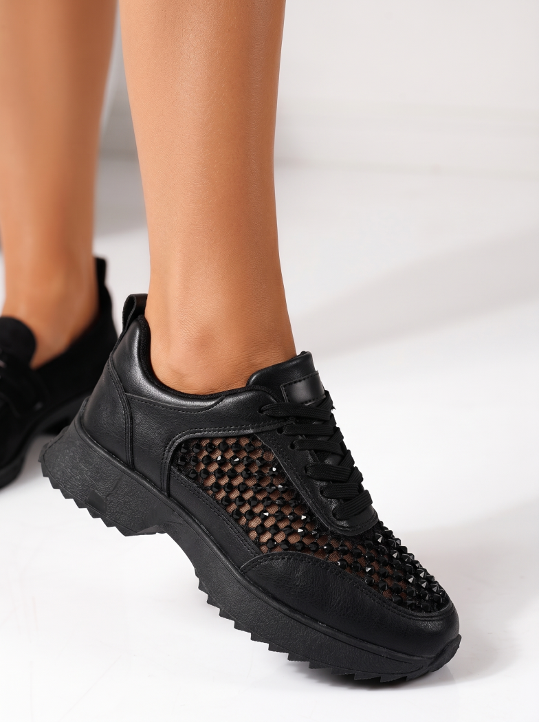 Дамски черни маратонки от екокожа Luna #24984