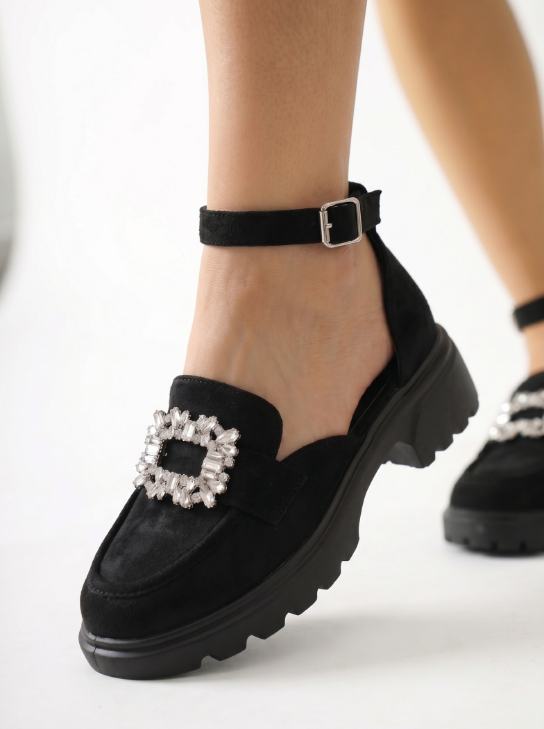 Всекидневни дамски обувки черни от обърната еко кожа Naomi #24989