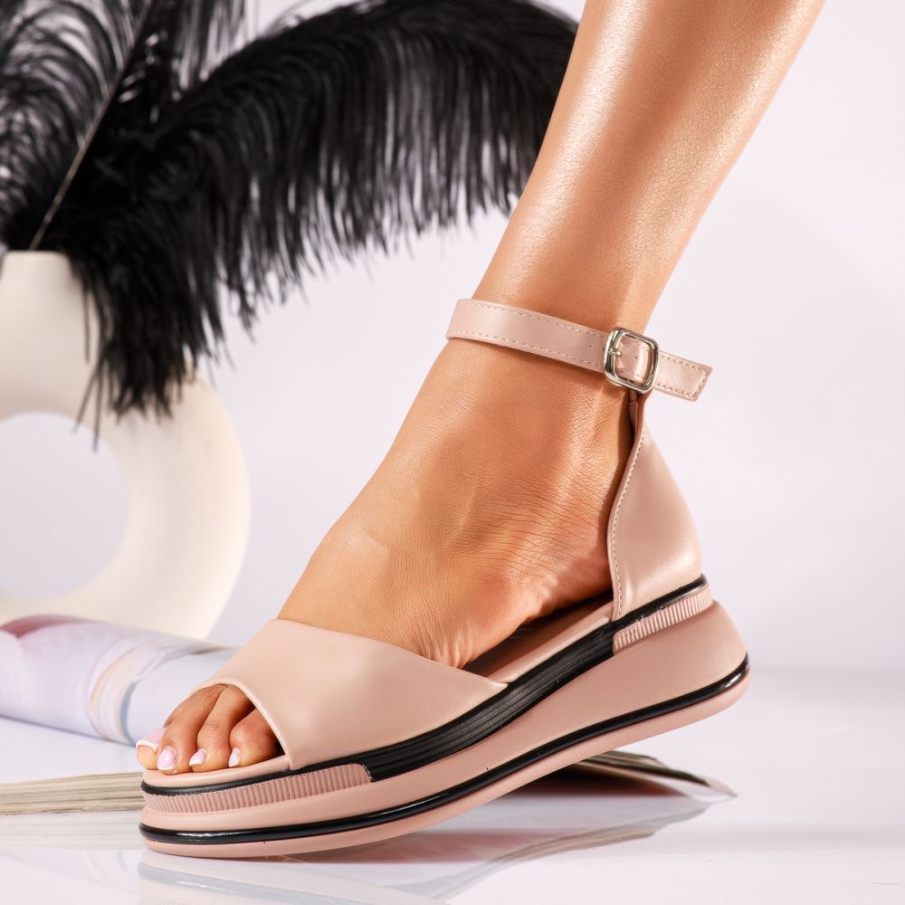 Дамски сандали с платформа розови от еко кожа Jamie #25069