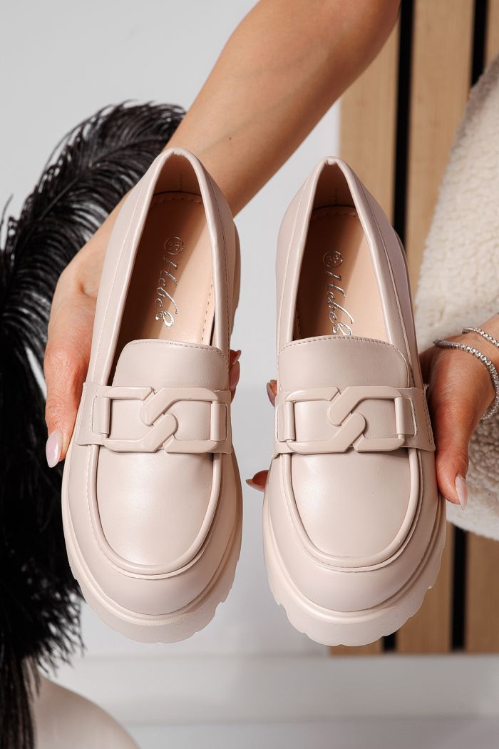 Всекидневни дамски обувки бежови от еко кожа Elara #25126