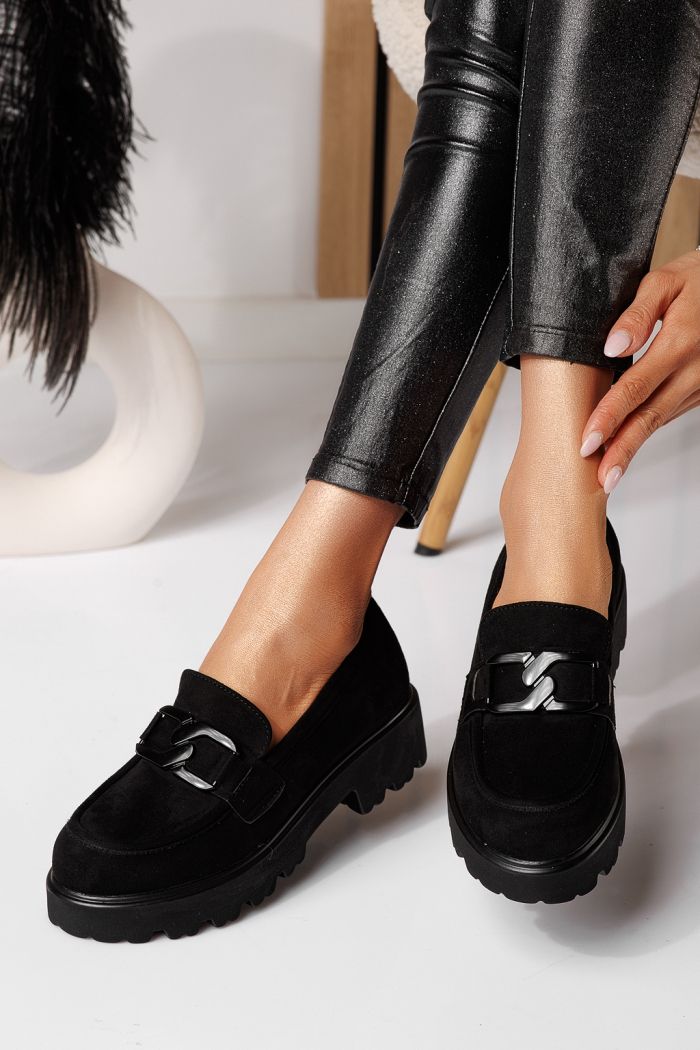 Всекидневни дамски обувки черни от обърната еко кожа Elara #25127