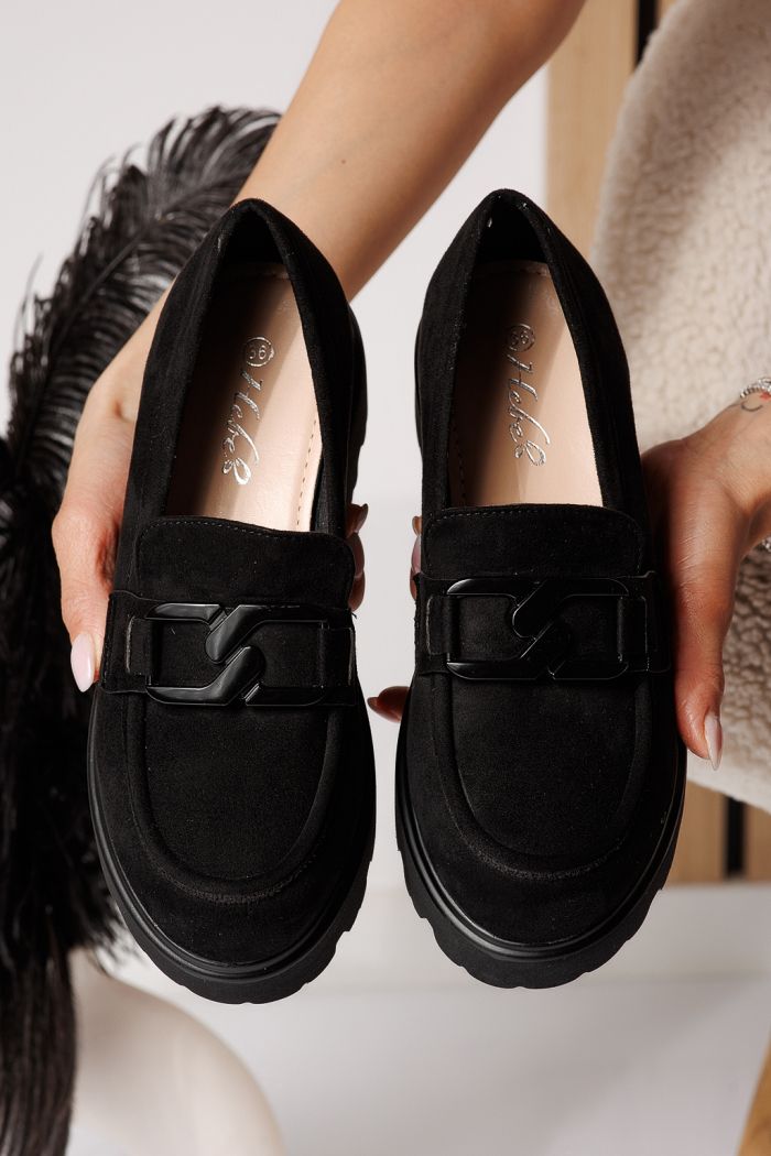 Всекидневни дамски обувки черни от обърната еко кожа Elara #25127