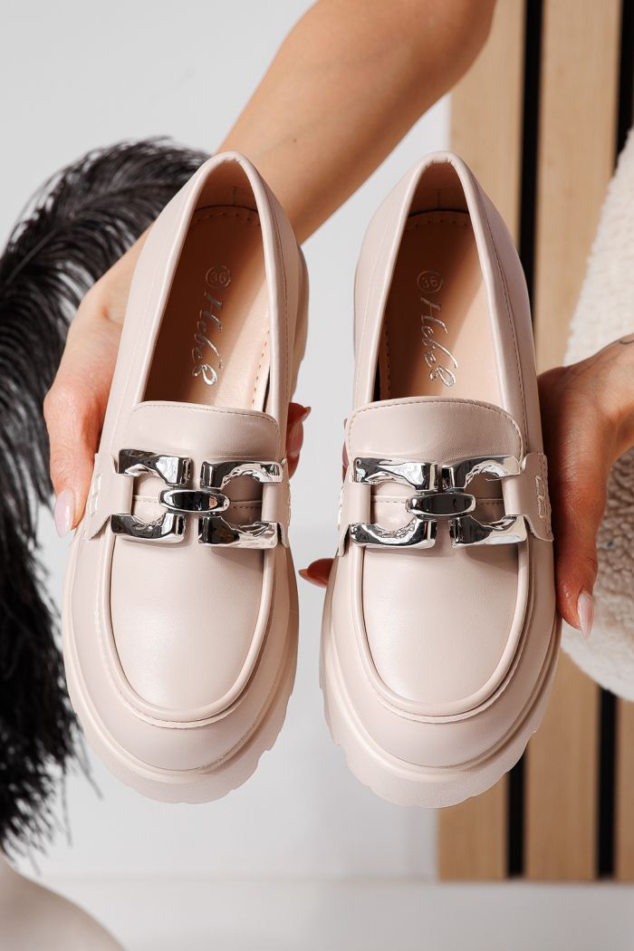 Всекидневни дамски обувки бежови от еко кожа Thalia #25129