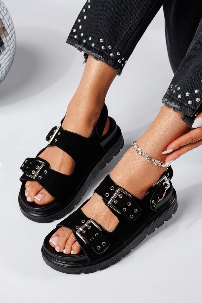 Дамски сандали с платформа черни от обърната еко кожа Amara #25227