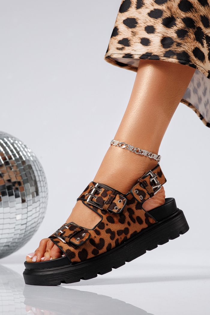 Дамски сандали с платформа леопард от обърната еко кожа Amara #25228