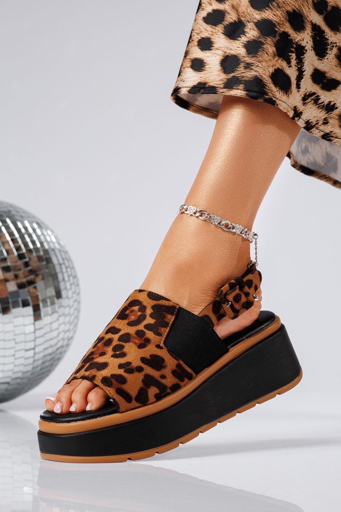 Дамски сандали с платформа леопард от обърната еко кожа Amelia #25231