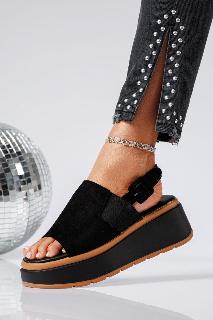 Дамски сандали с платформа черни от обърната еко кожа Amelia #25232