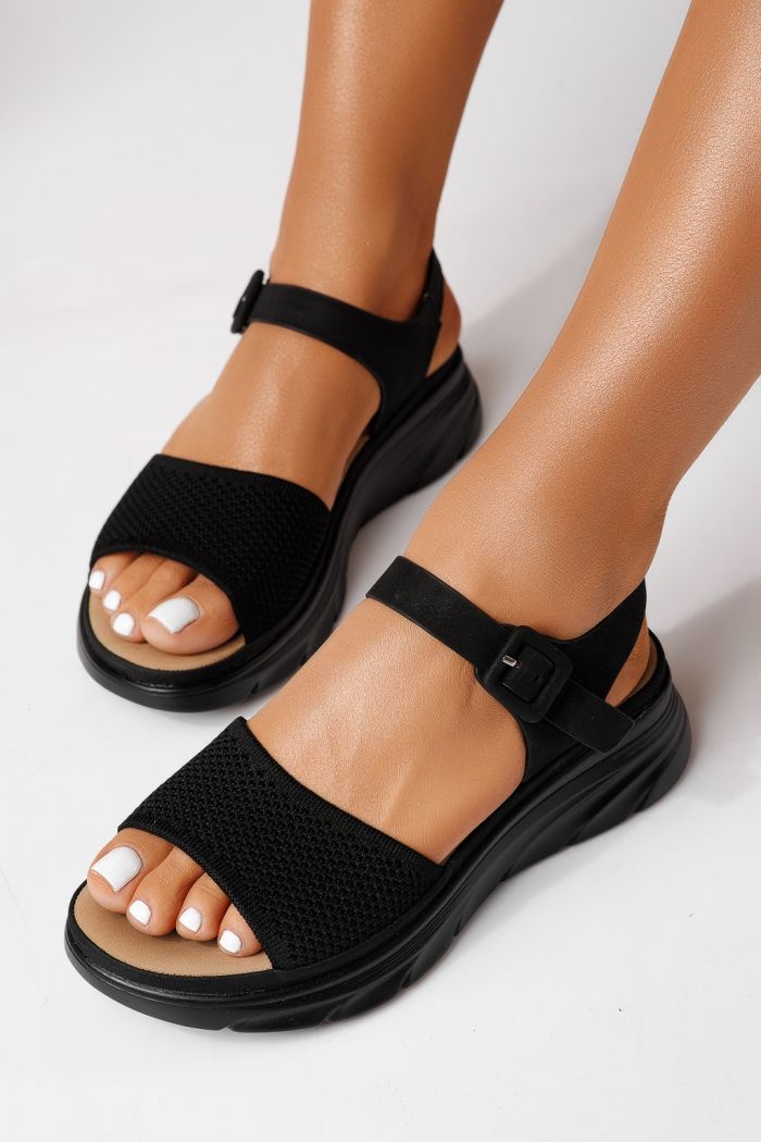 Дамски сандали с платформа черни от текстилен материал Lidia #25037